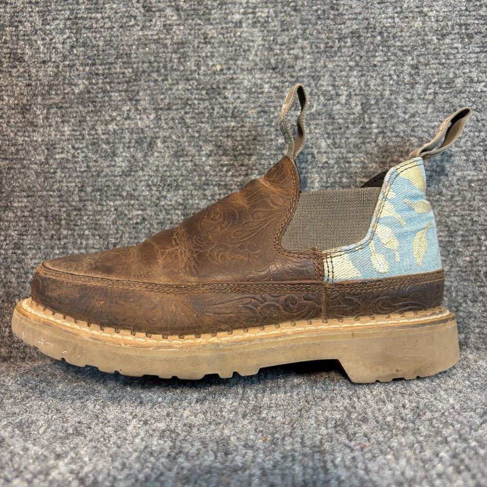 Georgia Giant Brown Leather Feather Floral Slip On Romeo Work Shoes Womens 6